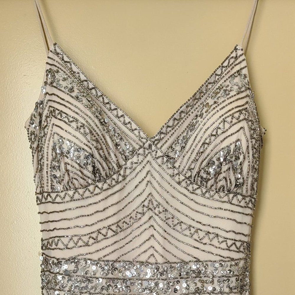 Formal Champagne dress with beaded detail